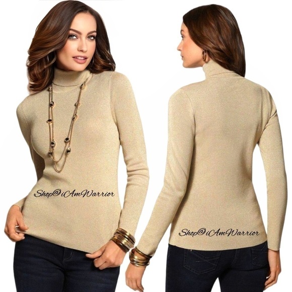 Chico’s ribbed stretch gold metallic turtleneck sweater *shop@iamwarrior - Picture 1 of 8